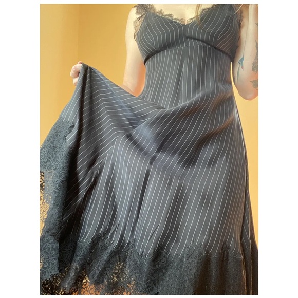 All Saints Skylar Dress In Pinstriped Black With Lace - Picture 12 of 13